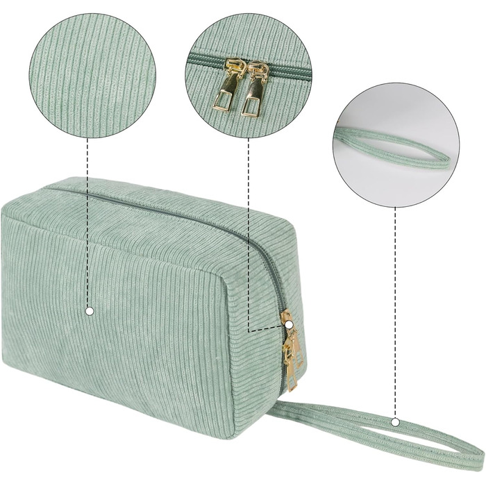 Жіноча косметичка-органайзер з корду, туристична, для подорожей, зелена