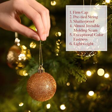 50 шт. прикраси на ялинку Valery Madelyn, 5 см, білий та золотий, з кріпленням, для ялинкової прикраси, знімна, міцна, з ефектом сніжинок, для декору на Різдво (бронза)