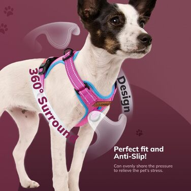 Нашийник для собак FAYOGOO з відбиваючими елементами, не тягне, м'який, з підкладкою, для маленьких, середніх та великих собак (рожевий, XS)