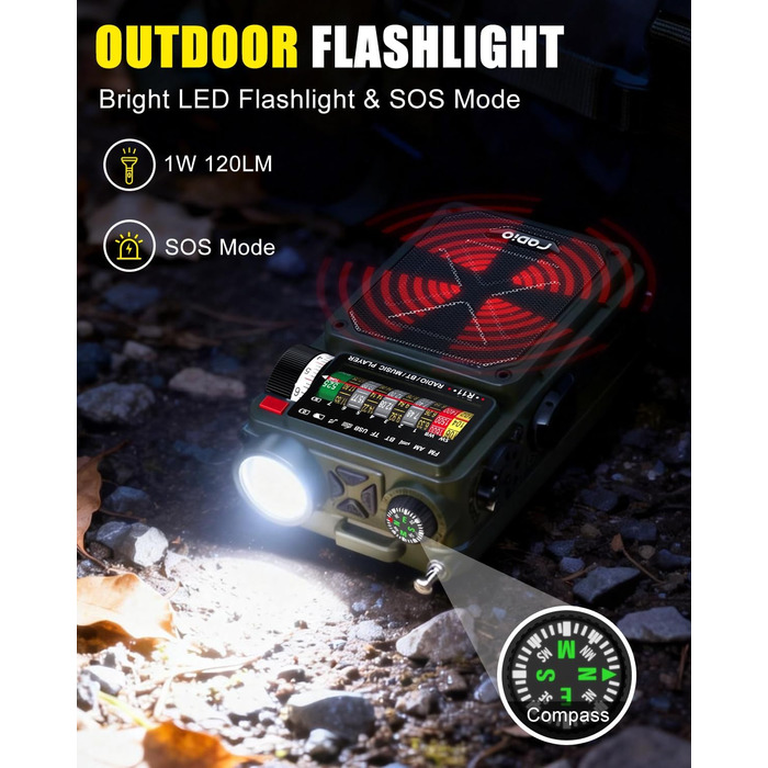 Радіо NOAA з живленням від сонця, USB, ручної динамо-машини 4000 mAh AM/FM/SW/WB – для кемпінгу та надзвичайних ситуацій, з ліхтариком та сигналом SOS
