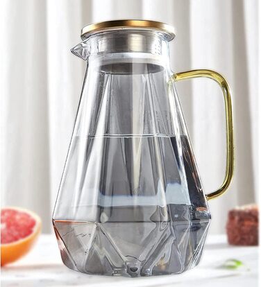 DUJUST Black Glass Carafe with Lid 2 Liter, Water Carafe in Modern Diamond Design, Glass Pitcher with Handle for Fruit Infusion, Durable Heat-Resistant Water Pitcher for Iced Tea/Milk/Coffee