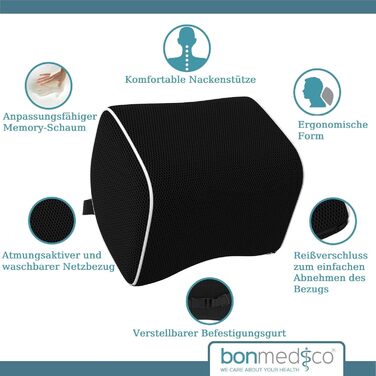 Подушка для офісного крісла Bonmedico з піни Memory Foam: підтримка попереку для офісу, авто та дому, чорна, ергономічна, для підтримки лордозу (XXS)