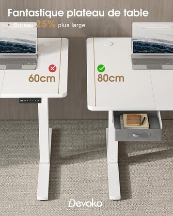 Регульований стіл Devoko 160x80 см з ящиками, USB-порт, органайзер для кабелів, стіл для стоячи роботи з пам'яттю