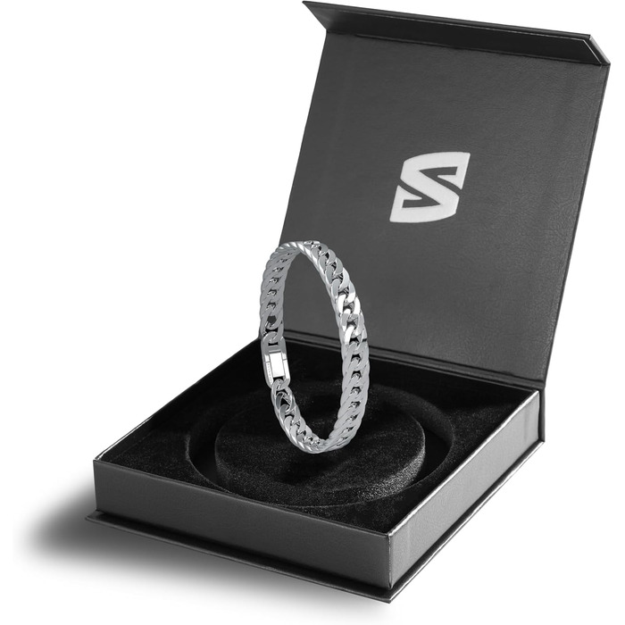 Чоловічий браслет Serasar з нержавіючої сталі 316L | Водостійкий, надійний замок, 3 кольори | У подарунковій коробці (20 см, Cuban, сріблястий)