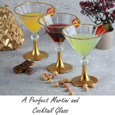 Бокали для коктейлів Martini з золотим обідком, набір 6 шт. Люкс, ручна робота