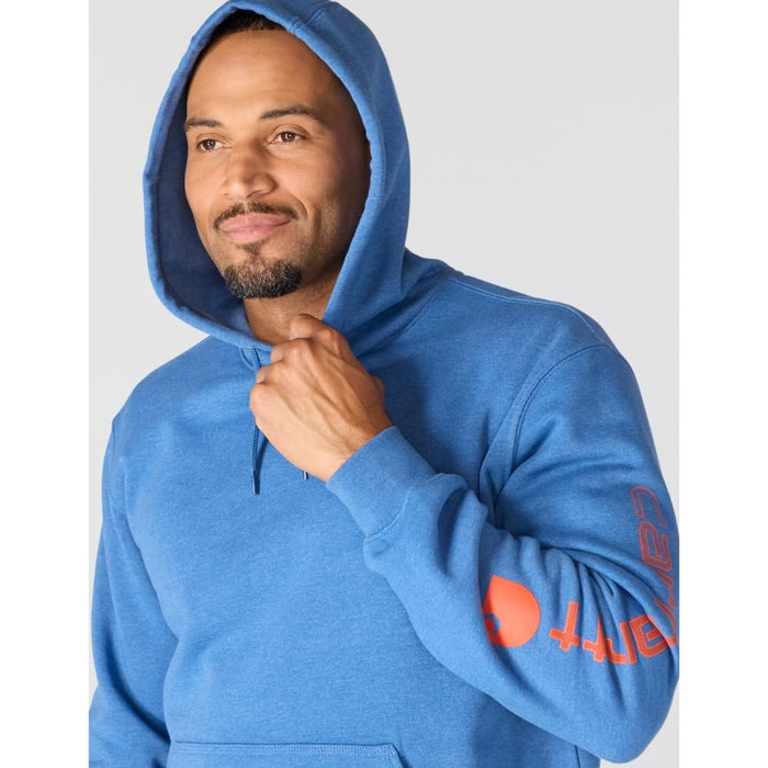 Чоловічий худі Carhartt Midweight з логотипом на рукаві, темно-блакитний (Dark Tranquil Blue Heather), розмір M