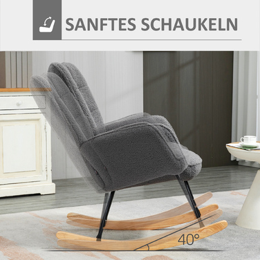 HOMCOM Rocking Chair, Rocking Armchair with Berber Fleece Look, Armrests, Padded Chair with Wooden Runners, Reclining Chair for Living Room, Bedroom, Holds up to 120kg, Dark Grey | Aosom