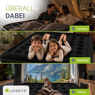 Самонадувний двопомісний матрац Juskys Sapri L, 197x154x45 см, антрацит