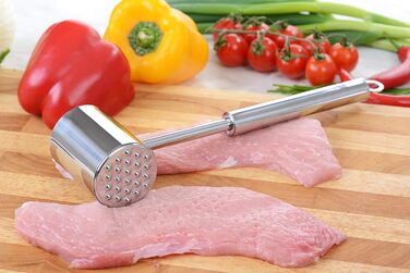 Молоток для м'яса GRÄWE з нержавіючої сталі, двосторонній відбійний молоток з гладкою та рифленою поверхнею, 28 см