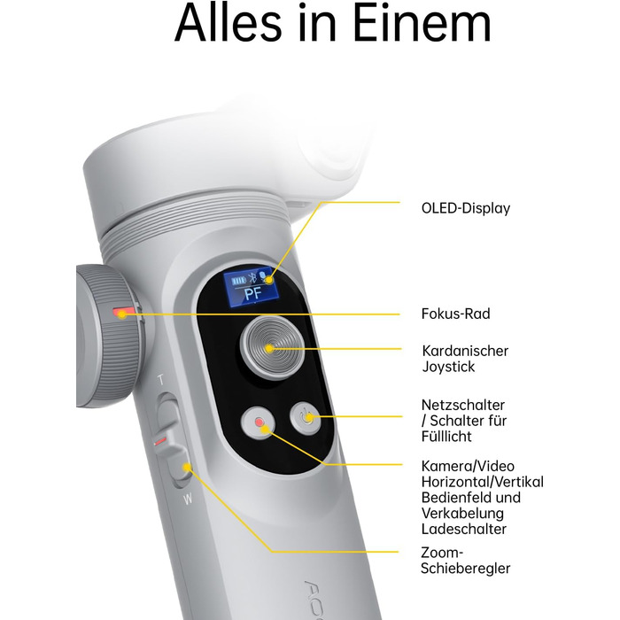 Стабілізатор для смартфона AOCHUAN Smart X Pro (3-осьовий, з RGB-підсвічуванням, для iPhone/Android)