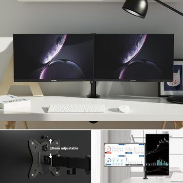 Кріплення для монітора GRIFEMA на 2 монітори, 13-27 дюймів, регульоване, поворотне, нахильне, VESA 75/100mm, GB2001A-2