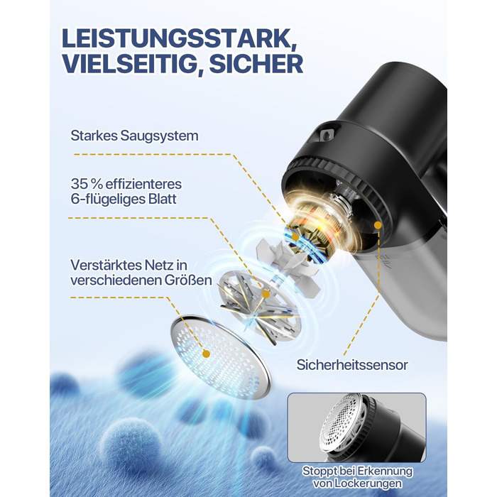 Електричний видалення ворсу Fusselrasierer: USB зарядка 2000mAh, LED-дисплей, 3 режими, 3 змінні насадки для одягу та ковдр (чорний)