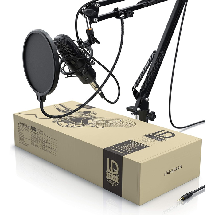 Конденсаторний мікрофон CSL з кріпленням XLR - Комплект для студії, запису вокалу, подкастів, стрімінгу та геймінгу, велика мембрана, 3.5mm jack, XLR кабель