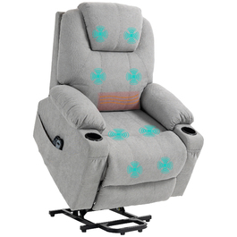 HOMCOM Electric Recliner with Stand Assist, Relax Recliner with Lie-Flat Function, Heating Function, 1 Motor, Massage Function, Pocket Spring, Light Grey | Aosom