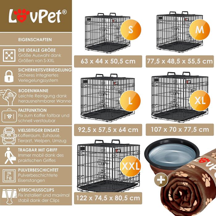 Складана переносна клітка для собак з підкладкою з флісу та мискою. Переноска для собак з 2 дверцятами, 92,5 x 57,5 x 64 см, чорна