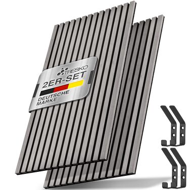 Акустичні 3D-панелі з дерева TRESKO для шумоізоляції стін, 120×60×2,1 см, колір Дуб сірий (набір 2 шт.) з вішалками для одягу