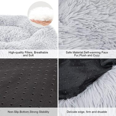 Кругле ліжко для котів та собак, 60 см, м'яке, плюшеве, миється, сірий колір