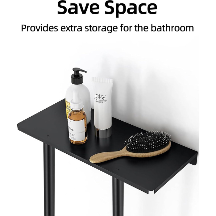 Тримач для рушників на стіну, чорний, 76 см, з полицею. Металевий тримач для рушників та гостей. Аксесуар для ванної кімнати.