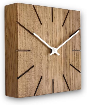 Natuhr Funk Wall Clock Table Clock Oak Wood - Beam - Solid Wood Design 17 x 17 cm (Smoked Oak Black Hands, ) (Smoked Oak / White Hands, Quartz Movement)