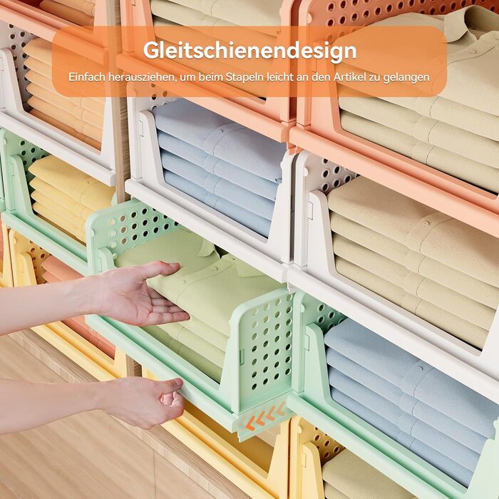 4-Piece Closet Organizer Stackable Plastic Closet Organizer Storage Box, Easy-Pull Drawer Dividers for Clothing Closet Pantry Laundry (4-Piece Mix-color)