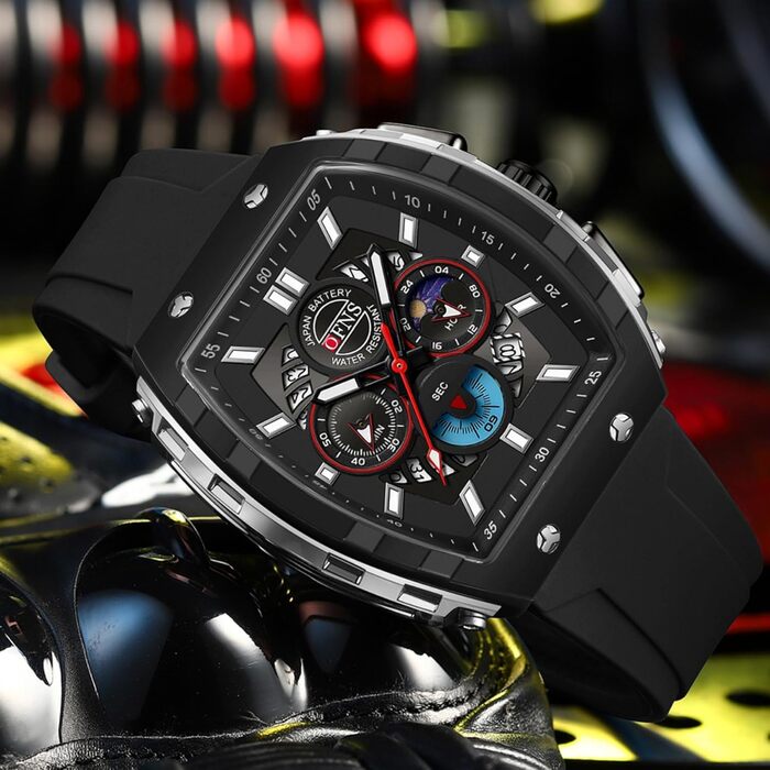 Чоловічий годинник GBB, кварцовий, аналоговий, спортивний, водонепроникний, для бізнесу, роботи, відпочинку, з гумовим ремінком (чорний/сріблястий)