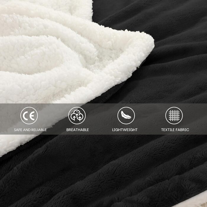 Електрична ковдра з автовимкненням – 130 × 180 см, 9 режимів нагріву + 9-годинний таймер, захист від перегріву до 8 годин, м'яка та приємна до тіла для дому та офісу, чорна