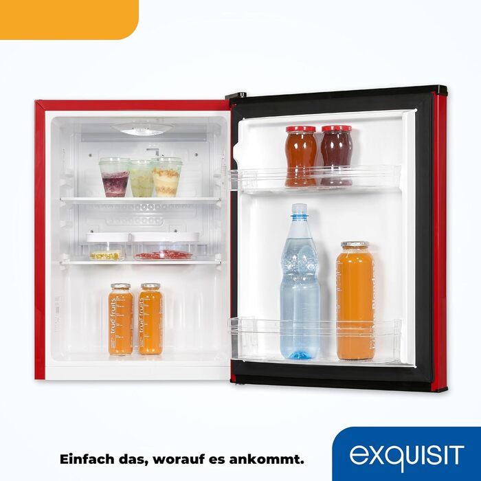 Exquisit Mini холодильник KB60-V-090E червоний | 52 л об'єм | LED-підсвітка | скляні полиці | ширина 45 см
