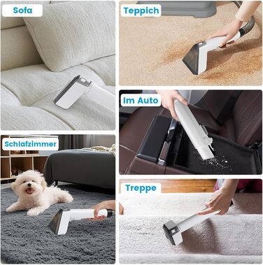 Апарат для чищення м'яких меблів та килимів: волого-пилосос, 450W, з щіткою для шерсті тварин. Підходить для диванів, килимів, автосидінь та сходів (біло-сірий)