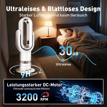 Безлопатевий вентилятор-нагрівач 2-в-1 TP18Pro: 10 режимів охолодження, 3 - обігріву, дистанційне та сенсорне керування, тихий DC-двигун