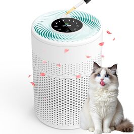 Розумний очищувач повітря WiFi з керуванням через додаток та голосовими помічниками Alexa/Google - 360° повітряний потік, фільтр HEPA H13 (99,97%), нічний режим 20 dB, CADR 90 м³/год, кольорове підсвічування для спальні (KJ1-6)