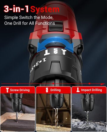 Акумуляторний шуруповерт BETENST 21V з 2 акумуляторами 2.0Ah, 42Nm, 25 моментів, 2 швидкості, LED-ліхтик, 30-ти елементний набір для дому та саду, DIY проєкти
