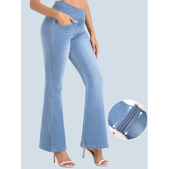 Джинси жіночі Bootcut з високою посадкою VX VONXURY, темно-сині, еластичні, 4 кишені, повсякденні/офісні - 31 Inseam (XL), світло-блакитні - 29 Inseam