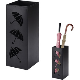 Metal Umbrella Stand - Creative Design, 17x17x43cm - Home, Office, Hotel & Commercial Use - Square, Durable, Black