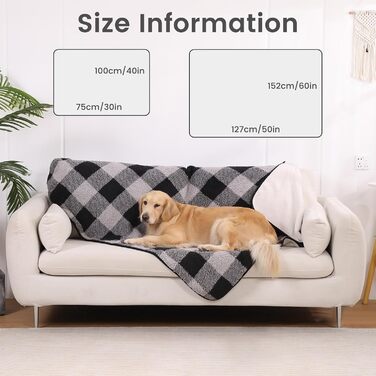Водонепроникний килимок для собак, 152x127 см, фланель та шерпа, для середніх та великих собак, чорний в клітинку