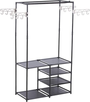 Wardrobe open, coat rack with clothes rail and 12 hooks, freestanding wardrobe with shelf, for dressing room, bedroom, 44 x 87 x 158 cm, Black