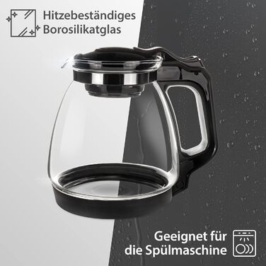 Скляний чайник T24 з ситом, 1250 мл (без підставки) - стійкий до високих температур, з нержавіючою сталлю, для заварювання листового чаю