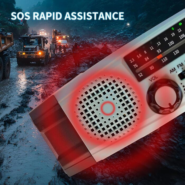 Сонячне радіо 8-в-1 з ліхтариком та USB, FM/AM, метеостанція, аварійне радіо з сонячною панеллю, динамо-механізмом, LED-ліхтариком, сигналом SOS для кемпінгу