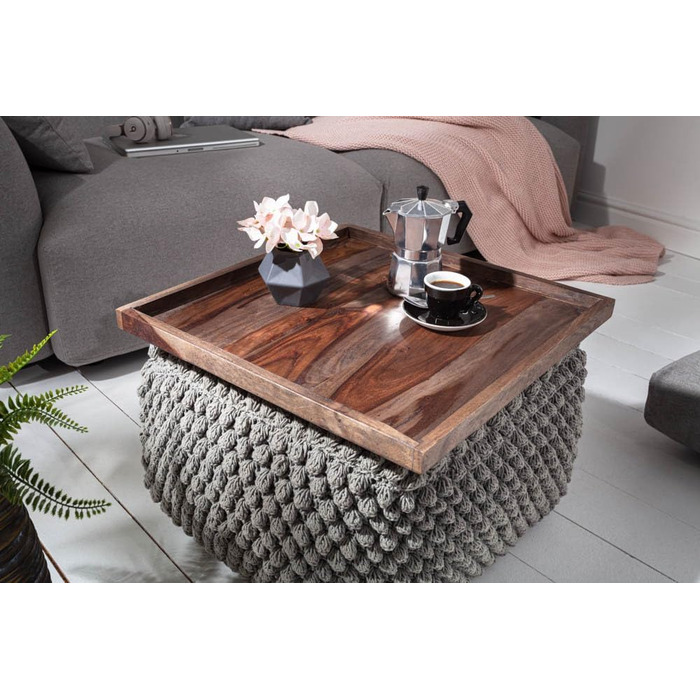 Large Makassar Tablet 50cm Sheesham Smoke Finish Serving Tray Wooden Tray Serving Table Bed Table