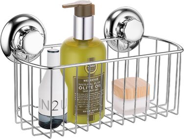MaxHold Suction Cup Shower Caddy Deep Rectangular Single-Tier, No-Drill Mounting – Stainless Steel, Rustproof – Kitchen & Bathroom Storage