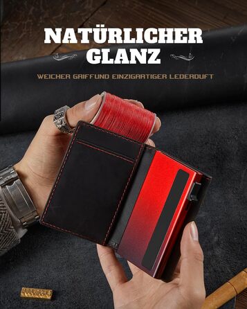 Портмоне Dodenša MagSnap для чоловіків з RFID захистом, відділенням для AirTag, картхолдером та відділенням для монет (Чорний/Червоний)