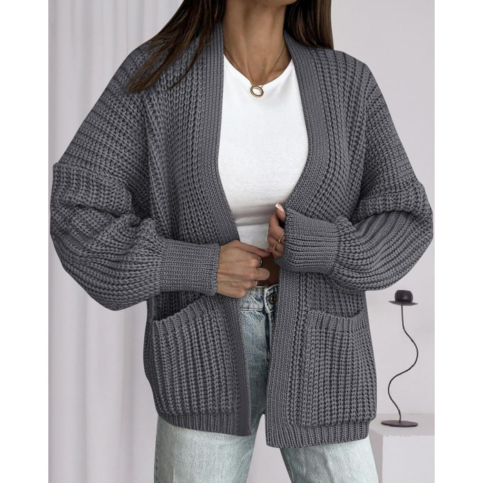 Кардиган жіночий BTFB Oversized в'язаний, відкритий, колір темно-сірий, розмір XXL - осінь/зима 2025