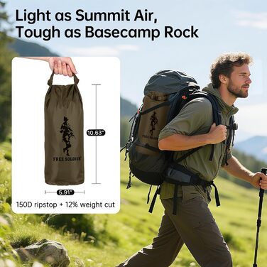 FREE SOLDIER 3x3.2m Waterproof Tarp - Ultralight Tent Shelter for Camping, Hiking & Outdoor Activities (Military Green)