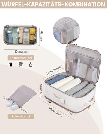 LOVEVOOK Рюкзак для ручної поклажі, 40L, жіночий, для подорожей, великий, водонепроникний, з відділенням для ноутбука 17 дюймів, валіза-рюкзак, для подорожей, роботи, бізнесу, білий, кофейний колір