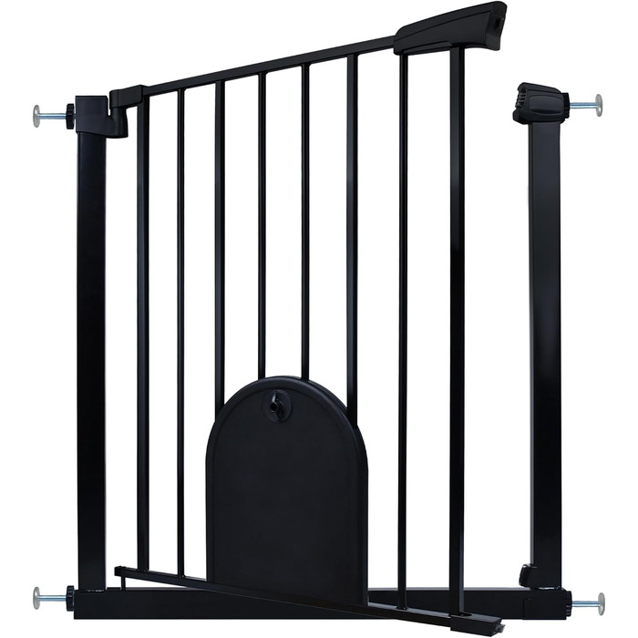 Захист для сходів HENGMEI: металеві ворота-сітка для дітей без свердління, автоматичне закриття, 75-85 см (чорний, з люком для тварин)