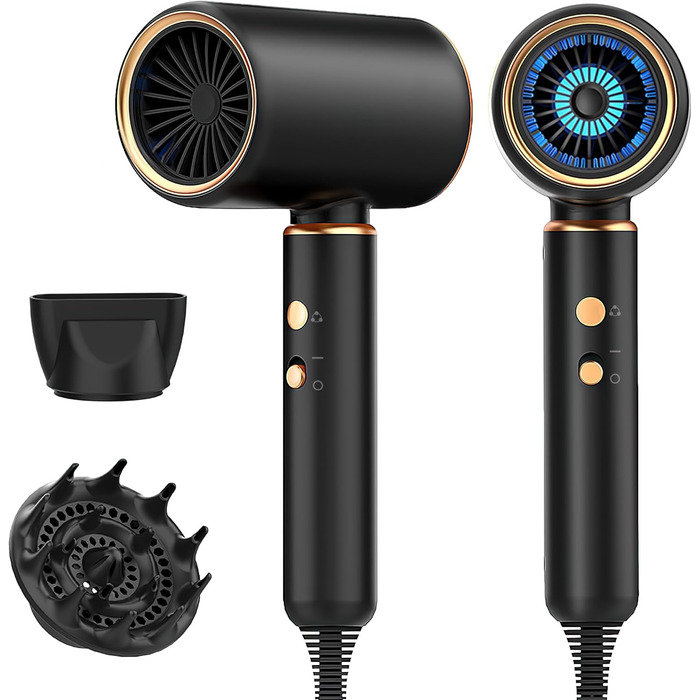 Фен з іонізацією, дифузором та концентратором | 2400W, тихий мотор | 4-в-1, з нагрівом та охолодженням | 4 режими нагріву та 2 швидкості | Швидкий нагрів