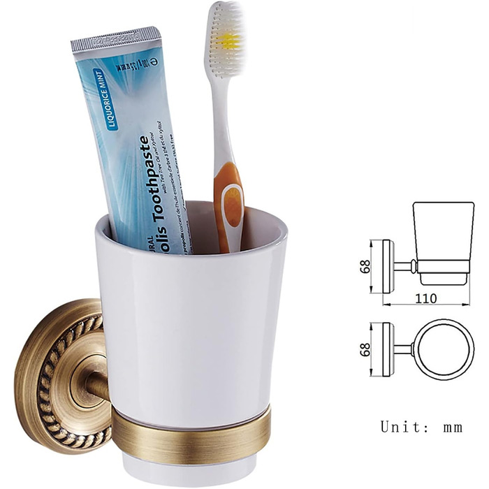 Toothbrush Holder, Wall-Mounted Single Toothbrush Holder, Electric Toothbrush Toothbrush Holder Brass, Bathroom Organizer for Hotel Family Antique Gold