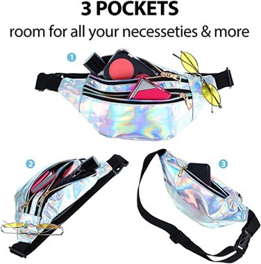 Сумка на пояс у стилі 80-х для жінок, лазерний дизайн, блискітки, регульований ремінь, водонепроникна, для відпочинку, подорожей, туризму (срібна)
