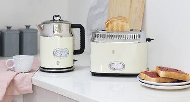 Russell Hobbs Toaster [for 2 slices] Retro Stainless Steel Cream (Retro-style countdown display, includes bun warmer, 6 browning levels + defrost & reheat function, 1300W) Vintage 21682-56