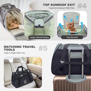 Транспортна переноска для собак та котів PETCUTE, чорна, 51 x 23 x 35 см, з м'яким матрацом, для подорожей, дозволена авіакомпаніями