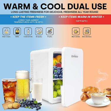 Mini холодильник Enventor 10L, 220V/12V: портативний холодильник/грілка для авто, подорожей, косметики, напоїв та їжі (білий)